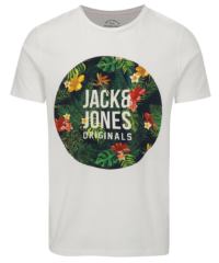 Bílé tričko s květovaným potiskem Jack & Jones Rain